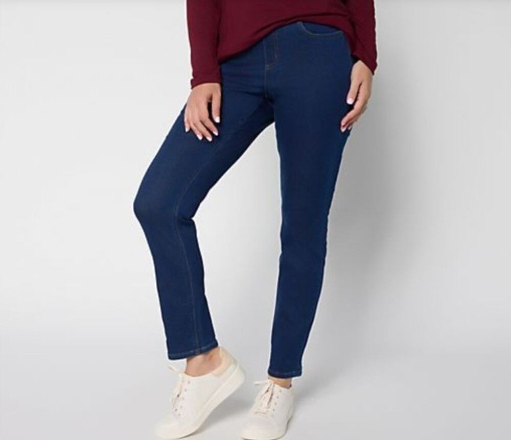 Denim & Co Size XL Deep Indigo Comfy Knit Jeans Ribbed Waistband A704960 NWOT